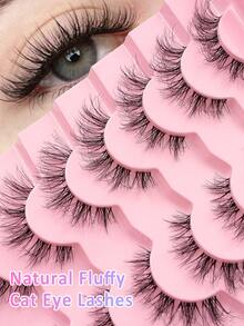 Sibeuna 7 pares de pestañas postizas naturales delicadas y transparentes estilo ojo de gato - Reutilizables, ligeras y cómodas, crean un maquillaje de ojos encantador - Perfectas para uso diario, tiras de pestañas, pestañas, pestañas postizas - Negro - Ver 1