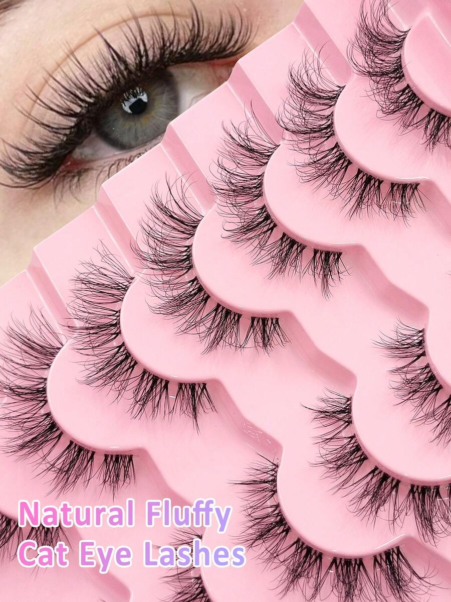 Sibeuna 7 pares de pestañas postizas naturales delicadas y transparentes estilo ojo de gato - Reutilizables, ligeras y cómodas, crean un maquillaje de ojos encantador - Perfectas para uso diario, tiras de pestañas, pestañas, pestañas postizas - Negro - Ver 1