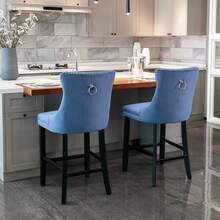 Set Of 2 Bar Stools With Velvet Upholstery / Medieval-Modern Style Bar Stools / Weight Capacity Up To 300 Lbs / High-Elasticity Foam / Suitable For Restaurants Or Kitchens - 藍色 - 查看 2