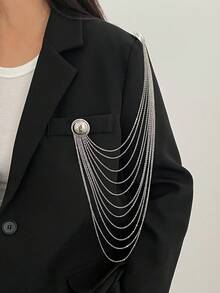 1pc Elegant Fashion Geometric Metal Thin Chain Multi-Layer Tassel Stackable Charm Jewelry Brooch Pin Clothing Chain Luxurious Light Luxury Wedding Banquet Vacation Party Casual Street Photography Women Couple Holiday Birthday Versatile Brooch Gift - Brooch - View 6