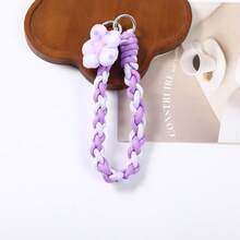 1pc Unisex Woven Flower Keychain, Braided Rope Hand Strap Charm, Stylish Accessory For Backpack, Keys & School Bags - Multicolor - View 5