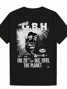 Men's Vintage Punk Charged G.B.H T-Shirt - 100% Cotton, 1981 Crime Comic Graphic Tee With GBH Logo, Intense White Punk Tee For Casual Wear And Fans - 黑色 - 查看 1