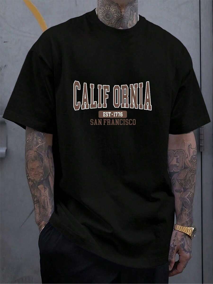 Camiseta de Manga Corta Holgada Casual Versátil con Estampado Divertido, para Vacaciones, Trabajo y Uso Diario - Blanco y Negro - Ver 1