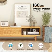 Modern TV Console Table For 65" 70" TVs Bamboo TV Stand With Sliding Doors Entertainment Center For Living Room - Khaki - View 7