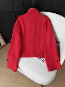 GMFP Women's Red Stand Collar Utility Short Jacket, Casual Commute Style Daily Shopping Commuting Independence Day World Cup Top - Red - View 8