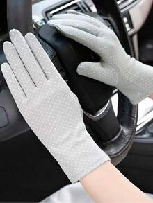 1 Pair Of Summer Ice Silk Sun Protection Gloves - Cotton Polka Dot Sunscreen - View 7