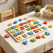 1 Set Infant Toddler Animal-Shaped Letter & Number Inlay Puzzle, Children's English & Math Cognitive Hand-Grip Puzzle Early Education Teaching Aid - Multicolor - View 2