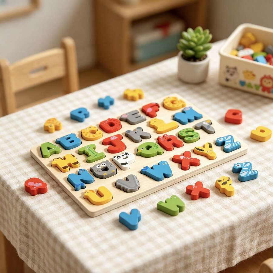1 Set Infant Toddler Animal-Shaped Letter & Number Inlay Puzzle, Children's English & Math Cognitive Hand-Grip Puzzle Early Education Teaching Aid