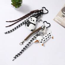 1件開學季休閒日常PU熊貓動物包飾吊飾，縫線皮革編織肩帶掛飾，便攜學生鑰匙圈裝飾 - 彩色 - 查看 2