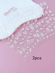 2 piezas de pegatinas para uñas con relieve 5D, uñas, decoración DIY, con patrones tridimensionales en relieve de flores, mariposas y hierba rizada estilo barroco retro blanco, adecuadas para crear arte de uñas estilo barroco, estilo palacio retro, minimalista de alta gama - Multicolor - Ver 3