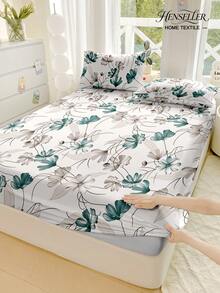 1pc Delicate Leaf And Flower Prints Fitted Sheet,Soft Breathable All-Season Bedding, Cozy Nature-Inspired Bed Cover,Easy-Care Bedding Set Suitable For King/Queen/Full/Twin Sizes. Suitable For Home, Dormitory, Apartment & Holiday Gift Giving - Multicolor - View 1