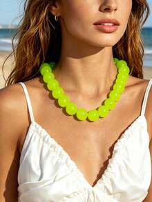 1pc European & American Bohemian Geometric Semi-Transparent Beaded Necklace For Women, Summer Beach Vacation - Handmade Acrylic Beaded Necklace - View 7