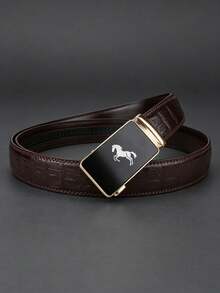 Premium Business Horse Logo Men's Automatic Buckle Leather Belt, High-Quality Texture, Ideal Gift Choice, Black And Brown Dual Colors Available - Multicolor - View 9
