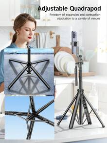 AXNEN 1800mm/70.87in Aluminum Selfie Stick Tripod With Bluetooth Remote,360° Rotation Phone Holder,Multifunctional Expansion Extendable Phone Stand,Tripod For Smartphone Light Camera, With All Ios & Android - View 9