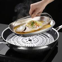 Stainless Steel Steamer Tray With Handles – Multi-Function Rectangular Fish Plate For Steaming, Grilling & Roasting, Heat-Resistant Oven & Dishwasher  Cookware For Home Kitchen - View 2