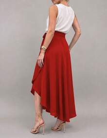 Long Wrap Skirt With Tie-Up Fashion Blogger - 紅色 - 查看 2