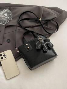 Bolso cubo mini de cuero sintético unicolor versátil bolso casual bandolera - Negro - Ver 4
