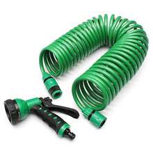 Dark Green Extendable Spiral Hose, 10m And 15m Sizes, Multifunction Nozzle, Seven Spray Modes, Standard 3/8 Inch Connection, Lightweight Body, Resistant To Daily Use For Garden Irrigation, Washing Vehicles, Cleaning Outdoor Spaces - Green - View 9