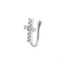 1pc Cross Design Non-Pierced U-Shaped Nose Clip, Minimalist Fashion Rhinestone Nose Stud - Silver - View 4