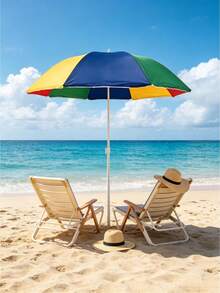 1pc Oversized Color-Block Beach Parasol - Adjustable Height, UPF50+, Portable Outdoor Sun Canopy, Ideal For Beaches, Pools, Camping, Courtyards And Summer Vacations - A - View 3