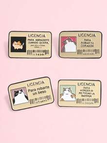 1Pc/Set "LICENCIA PARA ROBAR TU CORAZÓN" Cute Cat ID Badge Shaped Metal Enamel Brooch, Confession Style, Suitable For Decorating Canvas Bags, Clothes, Zippers - Multicolor - View 3