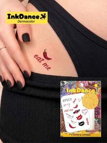 1 Set de Pegatinas de Tatuaje Temporal "Eat Me", Estilo Sexy de Chile Realista, Impermeable, Efecto de Tatuaje Realista, InkDance, Ink Dance Colorido, Fácil de Aplicar y Quitar, CSX059 - Multicolor - Ver 7
