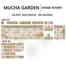 Mucha Garden 新鮮綠色與粉色主題可愛 MOA 五面熱昇華鍵帽，適用於機械鍵盤 - 查看 7
