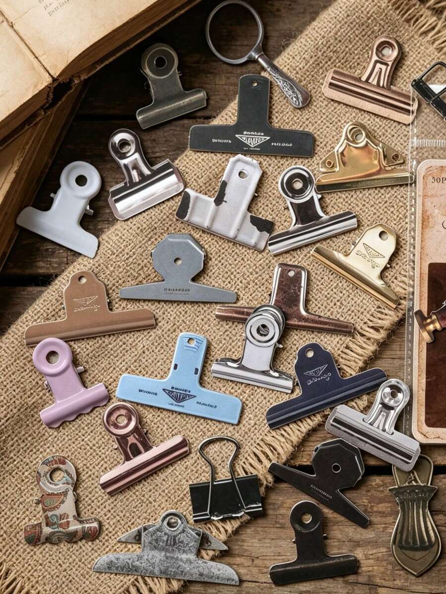 1包30入 手作工作坊系列文具燕尾夾 鏤空硬卡紙剪貼簿素材 - BQ1015 - 查看 1