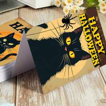 12pcs Gothic Halloween Witch Cat Theme Cards With Envelopes - Funny Happy Halloween Greeting Cards, Whimsical Black Cat Halloween Cards For Friends And Family, Halloween Gifts - A - View 5