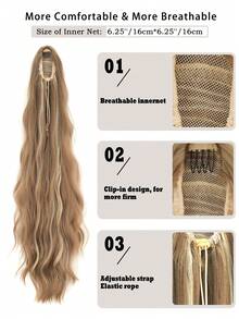 7JHH WIGS Damen 34" Karamell-Blond Highlight Lockig-Wellig Pferdeschwanz-Extension | Mit Kordelzug gesichert, weiches synthetisches Haar – ideal für den Alltag, Partys & sofortigen Volumen-Boost - Gold - Übersicht 5