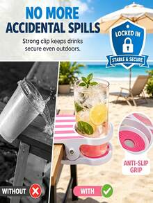 6/1pc Striped Clip On Drink Holder Anti Spill Cup Tray With Strong Clamp Fit Most Patio Beach Pool Camping Chairs Portable Outdoor Beverage Cup Stand Multicolor Stripe Design All Season For Backyard Picnic Travel Summer Party Accessory - Multicolor - View 5