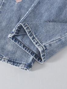 1pc Girls Bow Decor Heart Embroidery Wide Leg Loose Casual Y2K Street Style Denim Jeans - Light Wash - View 6