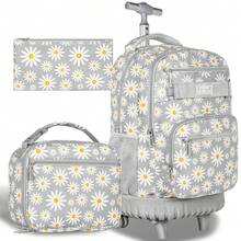Set Tas Ransel Sekolah Anak Perempuan Motif Bunga Daisy Ungu 3 Buah, Model Oxford, dengan Roda, Tali Bahu yang Dapat Diatur, dan Penutup Resleting, Cocok untuk Kembali ke Sekolah & Bepergian. - 21 Daisy Tuas Tunggal - View 13