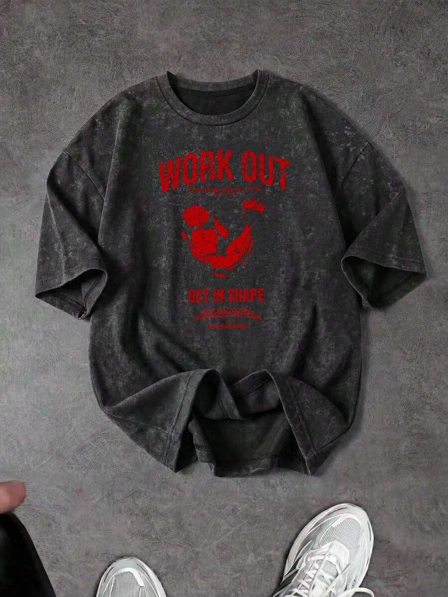 Sport MetroGents Men's Short Sleeve Thorn Print Sports T-Shirt, Summer Graphic Tees With Horror Designs, Band Tees, Custom Tees, Cam - 黑色 - 查看 1