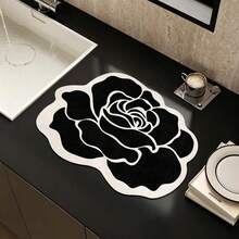 Kitchen Dish Drying Mat, Absorbent Table Mat, Countertop Dish Mat, Wash-Free Table Mat, Bowl And Plate Drying Mat - Black Flowers - View 2