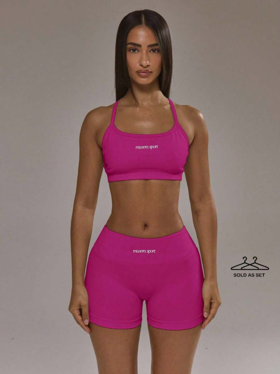 Sports Set: Sports Bra With A Racerback And Leggings With A Ruched Back. Autumn And Winter Activewear Set For Padel, Gym, Training. - Red - View 1