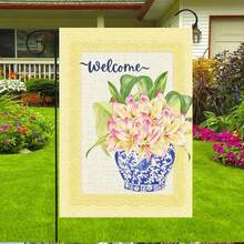 1 pieza Bandera de jardín floral de porcelana con patrón de encaje amarillo, impresión 2D de doble cara, 12*18 pulgadas, solo la bandera sin poste, accesorio decorativo atmosférico, adecuado para decoración del hogar, jardín y patio exterior, regalo festivo - Varios colores - Ver 4