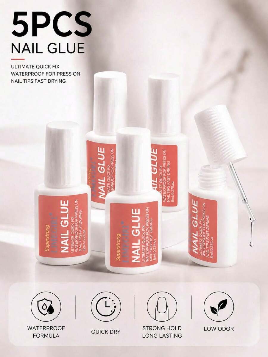 LIMEGIRL 超強力美甲膠 5入 8ml 快乾美甲片膠水 防水持久假指甲黏著劑 - 5pcs set - 查看 1