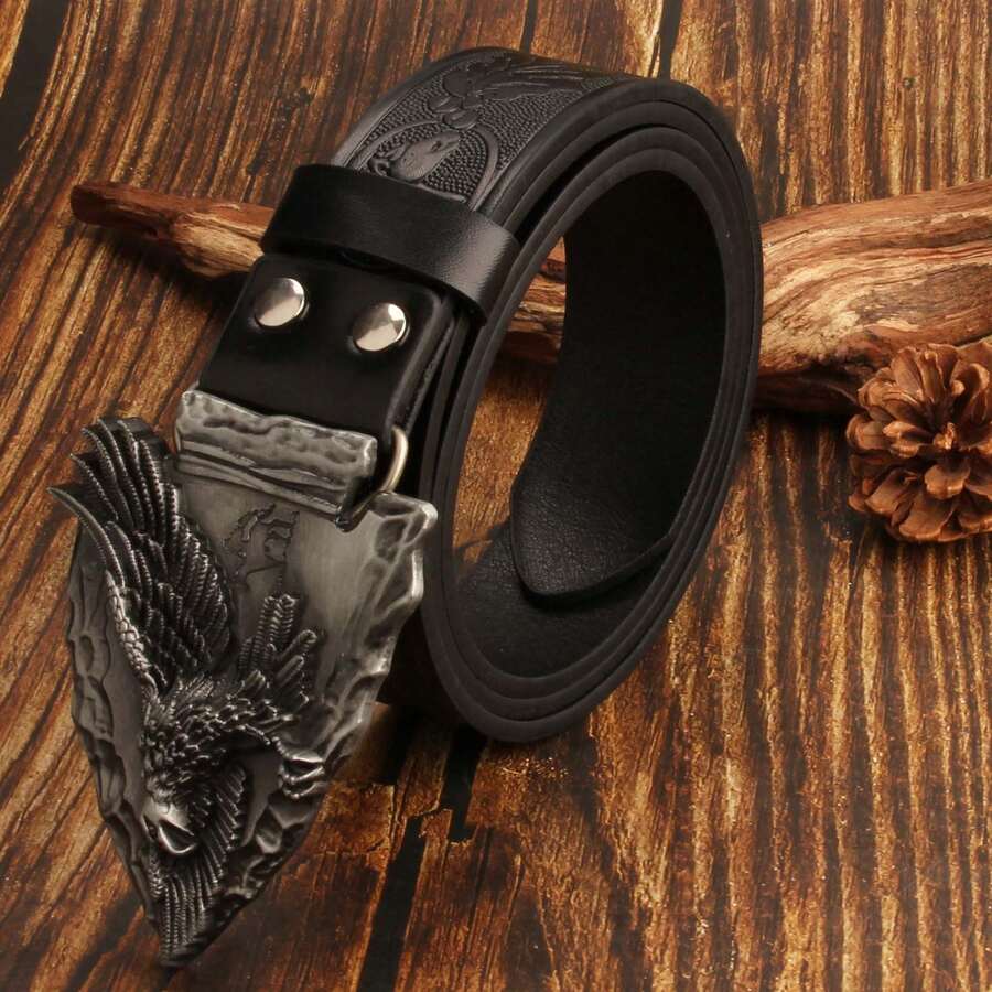 Vintage Triangle Eagle Buckle Belt Casual PU Leather Gift Essential Unisex Adjustable All-Season - Multicolor - View 1