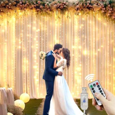 3 Metros/6m Luces de Cortina LED, Alimentadas por USB, 8 Modos de Iluminación, Con Control Remoto, Guirnalda de Luces de Hadas para Bodas y Fiestas. Luces de Decoración de Pared para Dormitorio, Sala de Estar, Escenario, Fondo de Eventos, Luces de Decoración para Fiestas de Cumpleaños, Apertura Escolar, Propuestas, Celebraciones de Bodas, Decoración de Fondo, Luces de Decoración para Halloween, Navidad, Vacaciones, Luces de Cuento de Hadas