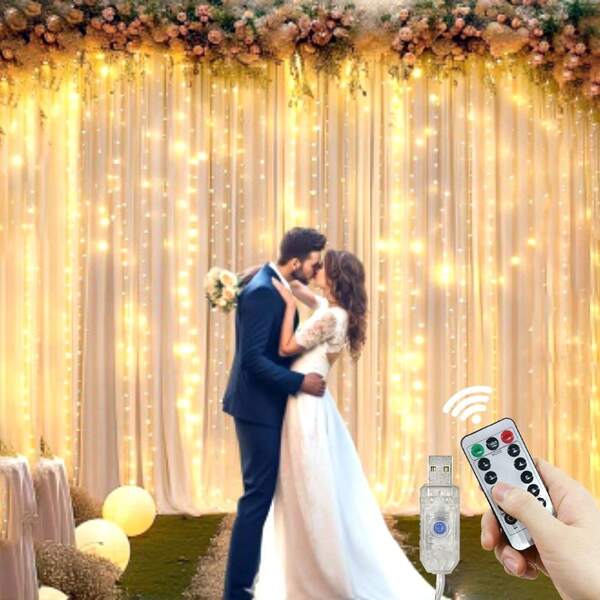 3 Meters/6m LED Curtain String Lights, USB Powered, 8 Lighting Modes, With Remote Control, Wedding Party Garland Fairy Lights. Home Bedroom Living Room Stage Backdrop Wall Decoration Lights, Birthday Party School Opening Proposal Wedding Celebration Backdrop Decoration Lights, Halloween Christmas Holiday Lighting Decoration Fairy Tale Lights