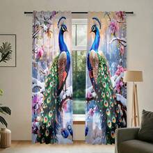 2 Pezzi, Eleganti Tende Semi-Trasparenti a Motivo Pavone, Materiale in Poliestere Multifunzionale e Durevole (Asta Non Inclusa), Ideali per Soggiorno e Camera da Letto, Decorazione per la Casa per Tutte le Stagioni - Multicolore - Visualizzare 5