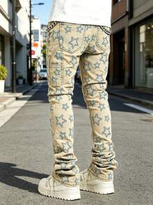 Men's Casual Straight Leg Jeans With Pockets, Emo Style - Medium Wash - View 3