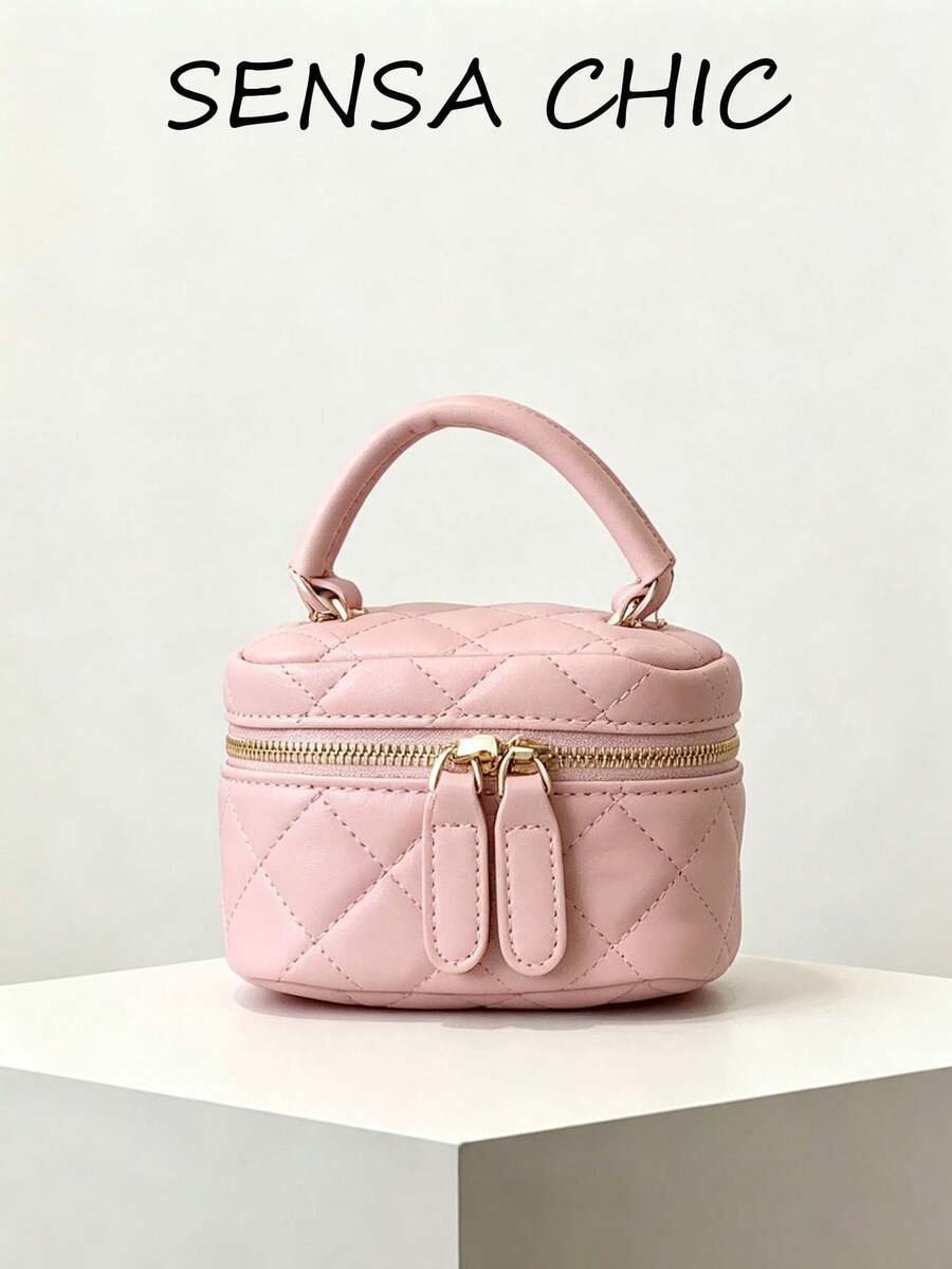 Lightweight Mini Bag, Chain Bag, Quilted Bag, Handbag, Bucket Bag, Suitable For Girls, College Students And Office Ladies, Great For Office, University, Work, Commuting, Outdoor Activities, Travel And Picnics. - Pink - View 1
