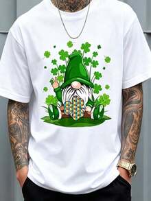 Short-Sleeve T-Shirt With Gnome And Clover Puzzle Design - Inclusive Youth Style - White - View 1