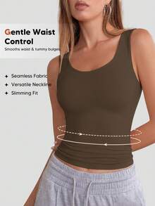 Ärmelloses Schichtungs-Tanktop, Slim Fit U-Ausschnitt Camisole, geeignet für Freizeitkleidung zu jeder Jahreszeit - Kastanienbraun - Übersicht 1