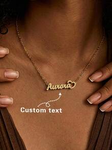 Matte Gold Versatile Heart-Shaped Customized Name Necklace, Suitable As Gift For Lover, Family, Friend, Birthday, Anniversary, Holiday - Gold Frosted Double Layer - View 1