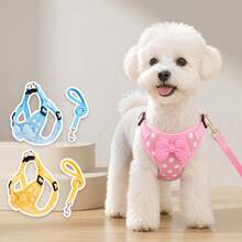 PETCHIC Conjunto de Arnés y Correa para Perros con Lunares Lindos - Chaleco para Cachorros sin Estrangulamiento con Lazo 3D, Arnés para Gatos de Malla Suave y Transpirable a Prueba de Escape, Conjunto para Pasear Mascotas Lavable a Máquina para Perros Pequeños y Medianos - Multicolor - Ver 3