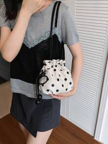 Dedoo 2026 New Polka Dot Drawstring Bucket Bag, Women's Fashion Crossbody Bag - Beige - View 8