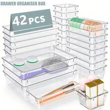 VOOVA 42/24pcs Transparent Plastic Drawer Storage Container - Transparent - View 1